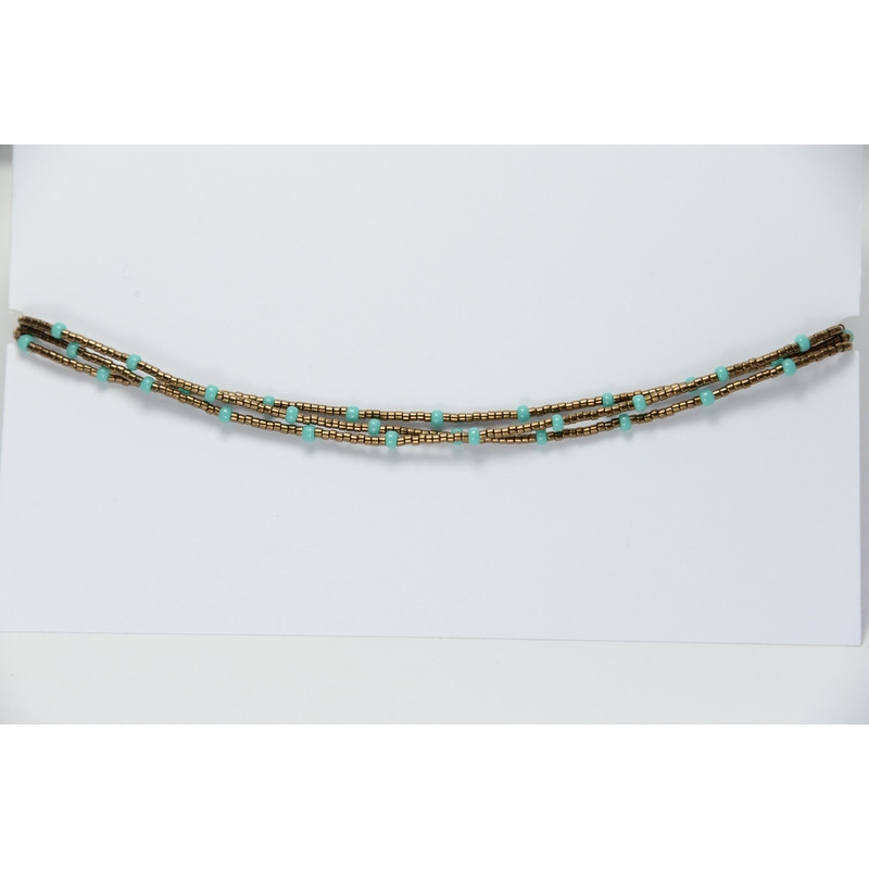Bracelet de cheville triple cordon bronze turquoise